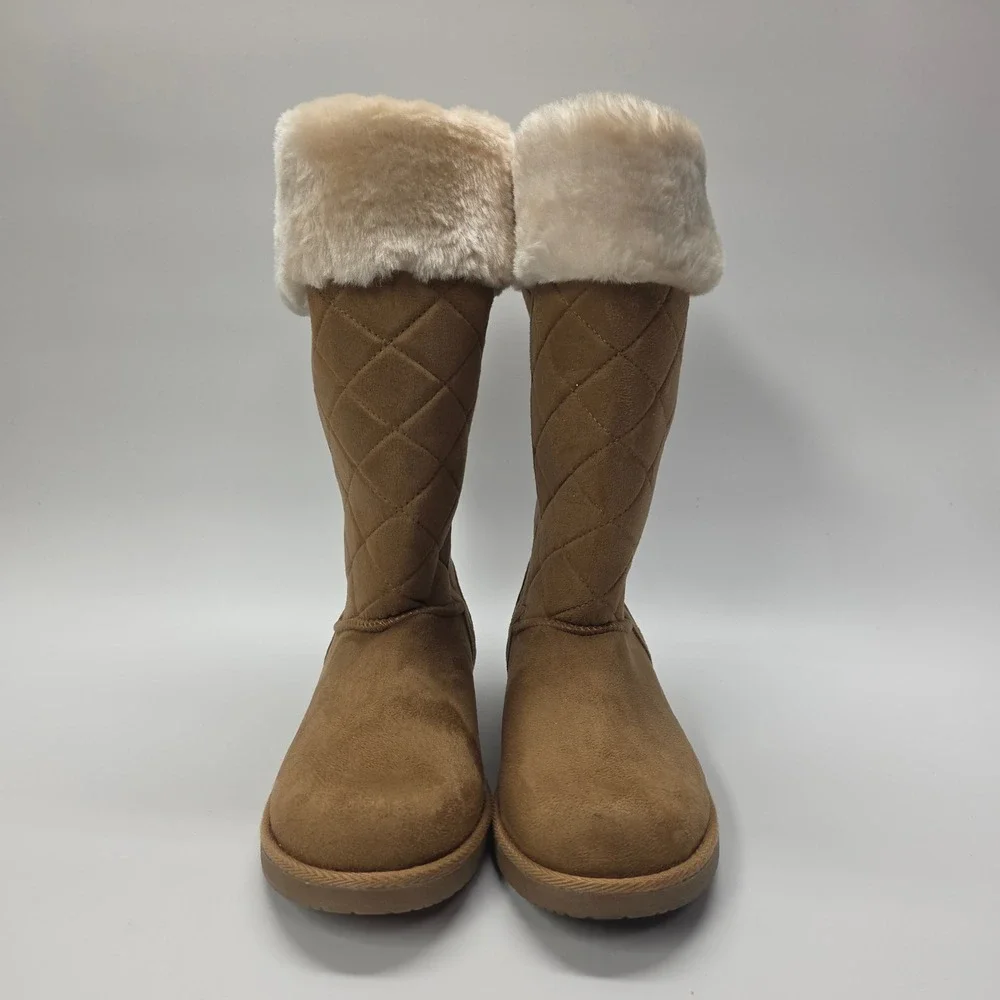 Airwalk Winter Boots Womens 7 Tan Faux Fur Lined‎ Quilted Warm Cozy Cold Weather